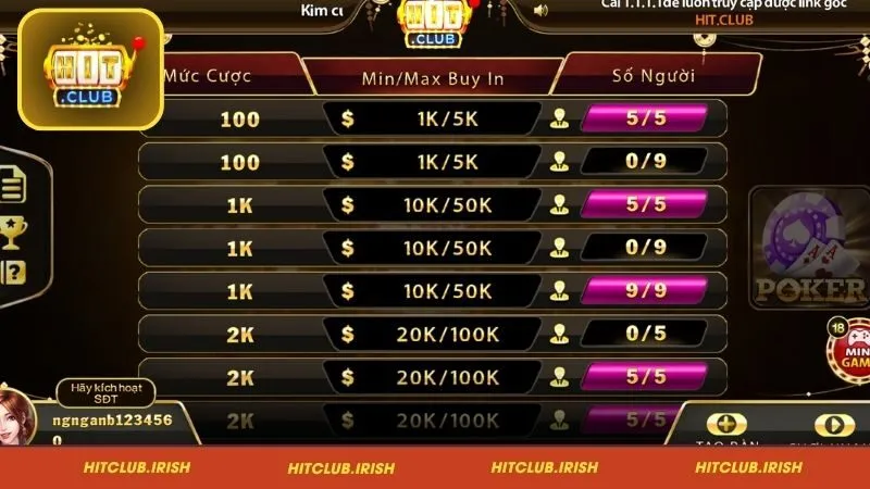 Các thể loại game đánh bài Poker HITCLUB thông dụng